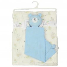E13408: Baby Teddy Double Layer Muslin Blanket & Teddy Comforter Set